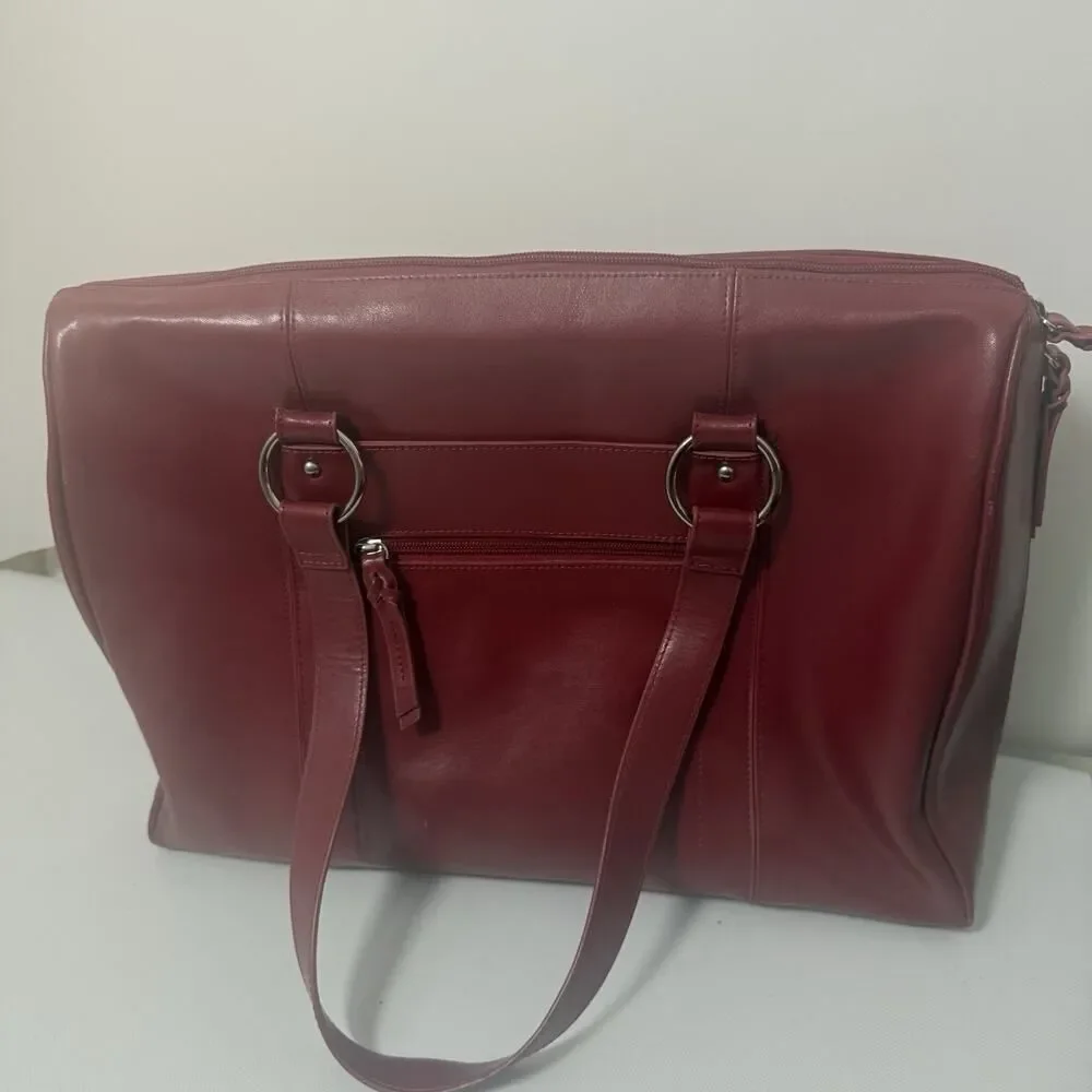 Franklin Covey Leather Bag Red Pockets Expandable Briefcase Laptop Office Travel